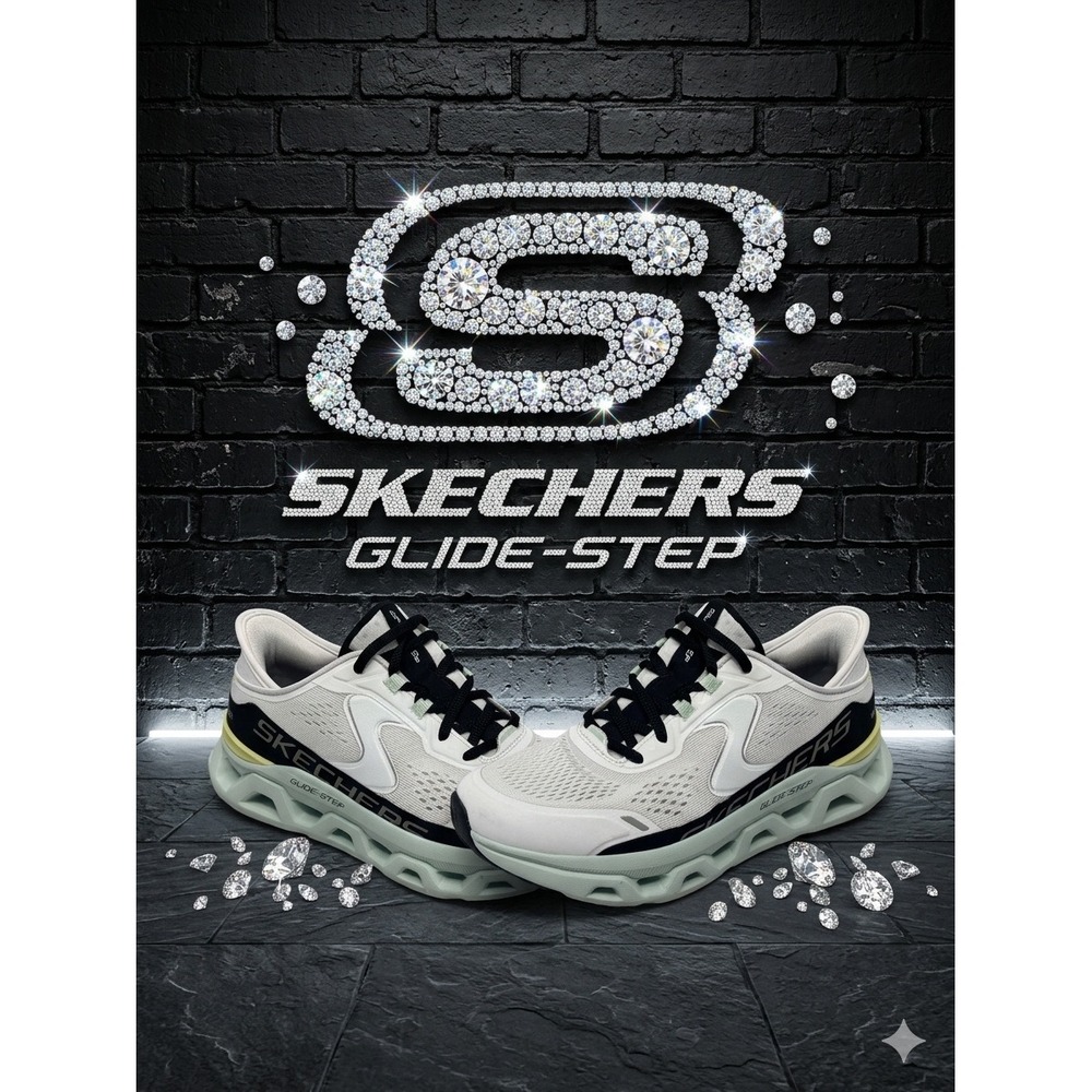Skechers Glide-Step‎ 🩶🦋🩶Slip-Ins White Black Mint Sneakers 150510 Womens 8.5